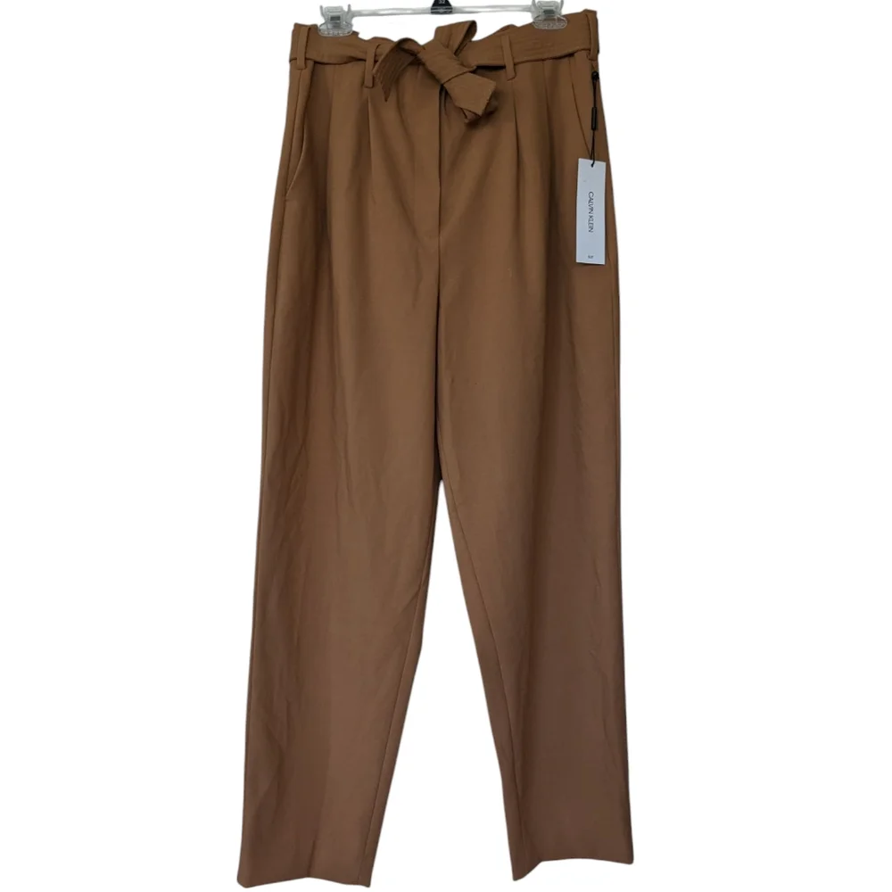 Calvin Klein NWT Suit Pants Tie Waist And Zipper Button Brown Women's Size 12